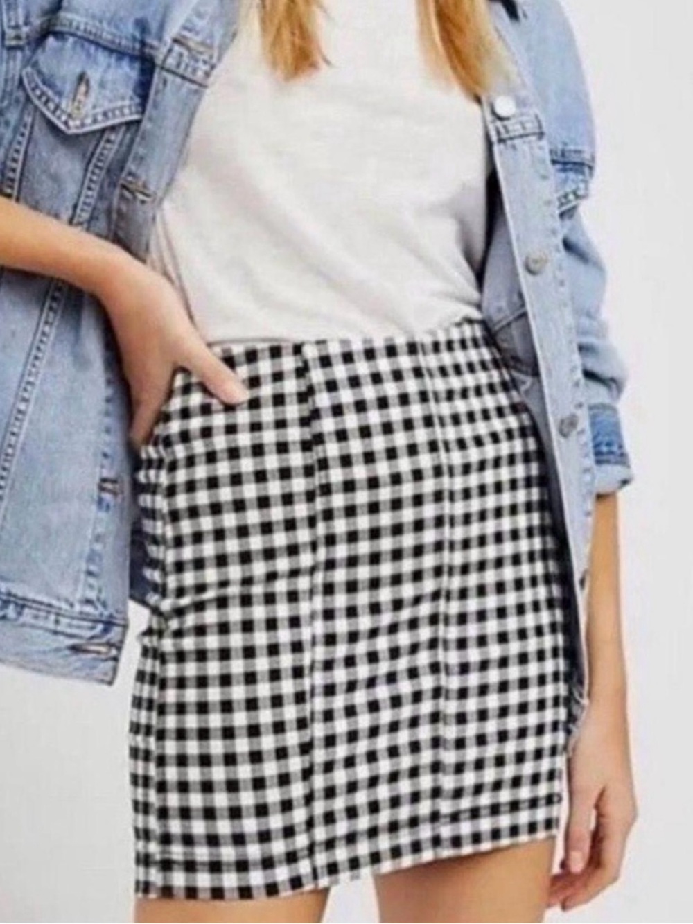 Free People Black & White Gingham Mini Skirt